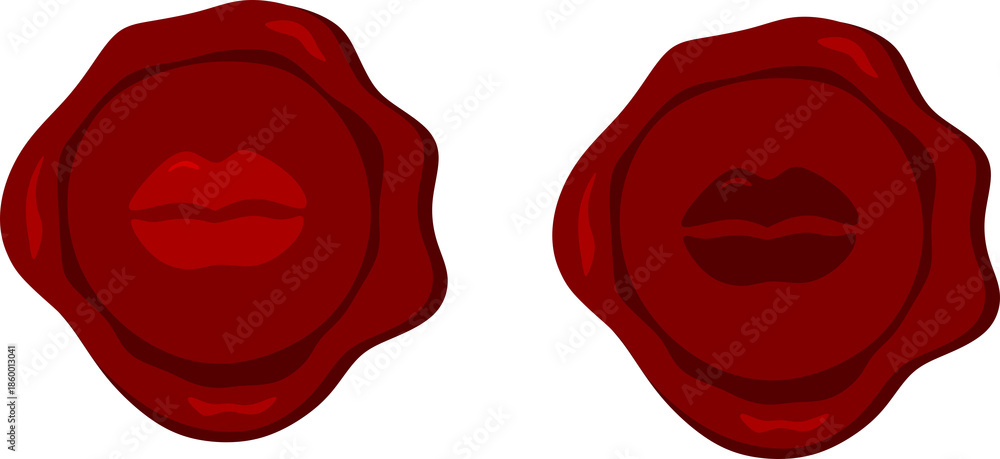 Fototapeta premium Wachssiegel mit Kuss Motiv als PNG Datei auf transparentem Hintergrund