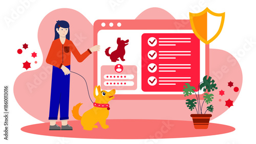 Online Platform for Guide Dog Training Applications. Flat Vector Illustration