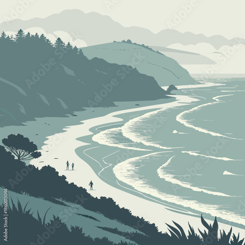 a whimsical illustration depicts santa claus standing in front of an igloo with a gift and fireplace high quality