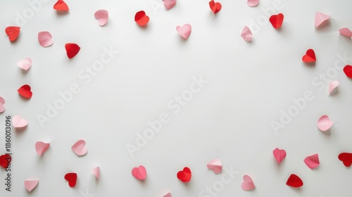 Heart shaped frame with pink and red hearts