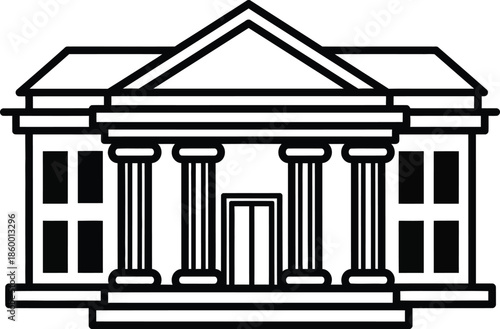 A black and white line drawing of a building with columns
