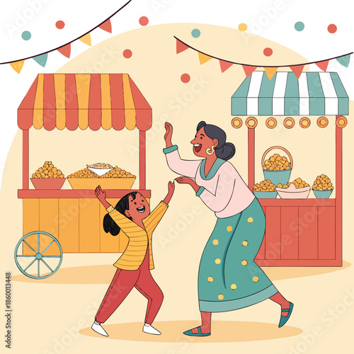 A warm cup of coffee sits in the foreground of a bustling city street with buildings and pedestrians