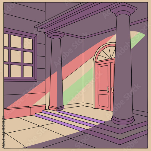 A vintage style sketch depicts a charming countryside house with a pear tree and winding pathway leading to the entrance