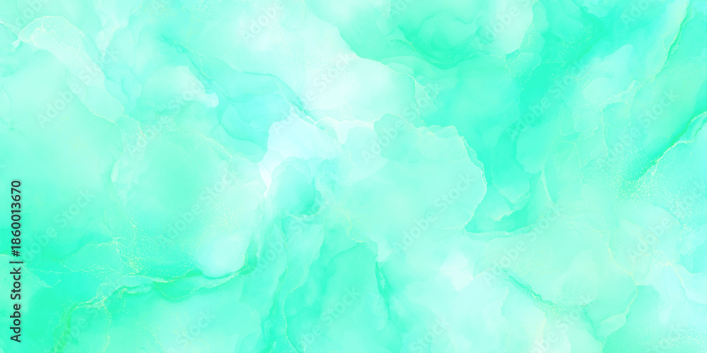 Obraz premium A vibrant and abstract watercolor background featuring swirling shades of turquoise and soft green hues creates a calming effect