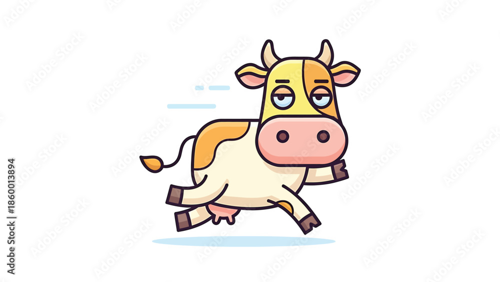 Fototapeta premium Cartoon cow running with a determined expression, ready to sprint forward with energy.