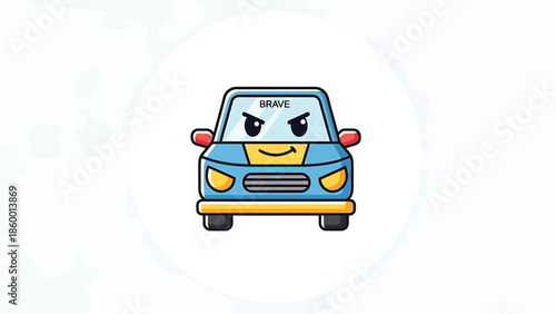 Cartoon car with a smiling face and the word DRIVE on the windshield.