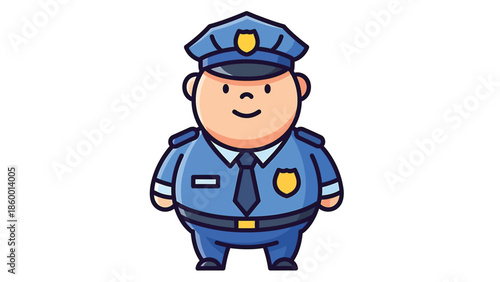 Cartoon police officer in uniform with a friendly expression and a badge.