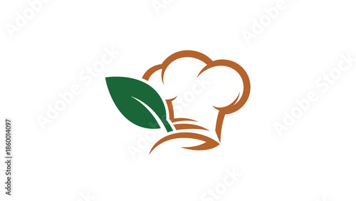 Chef hat with green leaf logo representing healthy food and cooking.