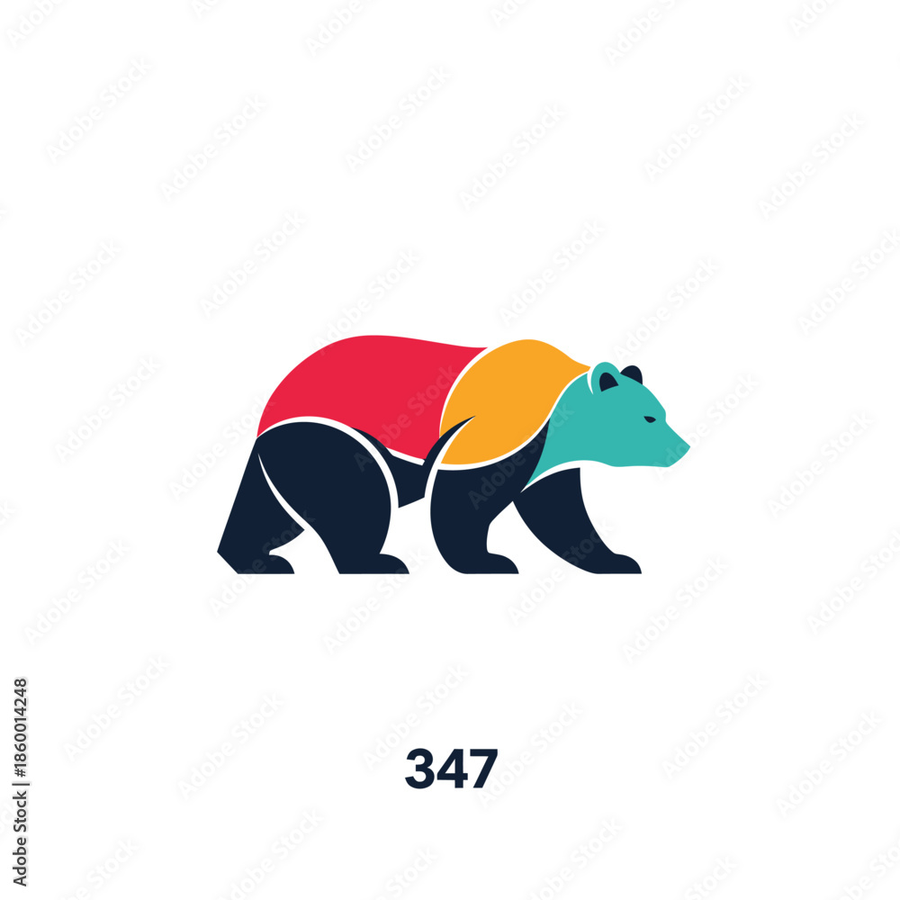 Obraz premium Colorful bear illustration with vibrant hues and geometric shapes, a modern design.