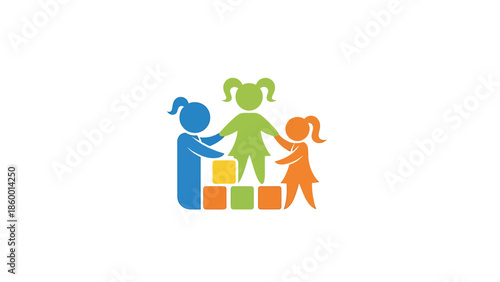 Children playing together with colorful blocks, representing teamwork and education.