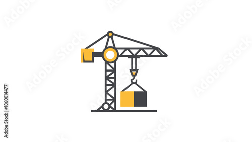 Construction crane lifting a container, industrial work in progress, building site activity.