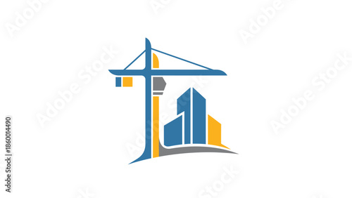 Construction crane with building silhouette, representing urban development and industry.