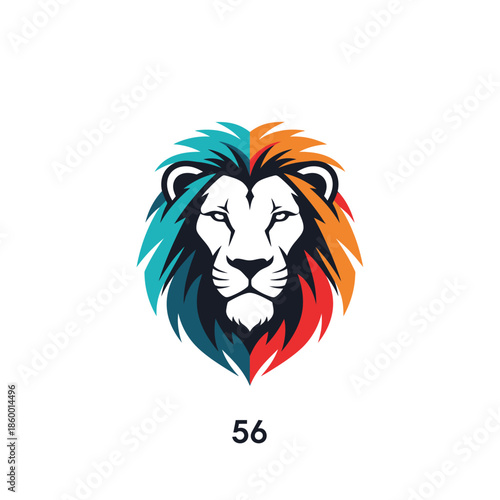 Colorful lion head logo with vibrant mane and bold design elements.