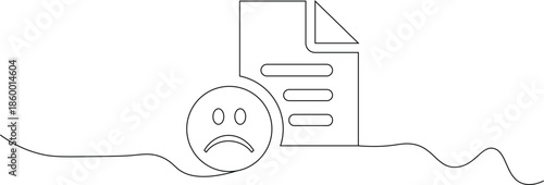 A simple line drawing of a sad face tied to a document with a rope