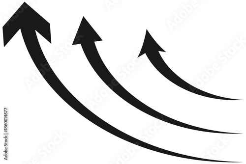 Dynamic black curved arrow icon with a swooping body and sharp arrowhead pointing up and right.
