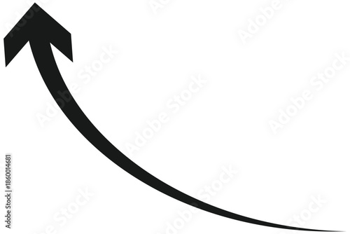 Dynamic black curved arrow icon with a swooping body and sharp arrowhead pointing up and right.