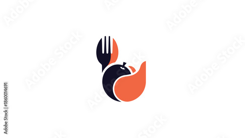Creative logo design featuring a fork and a stylized fruit for culinary concepts.