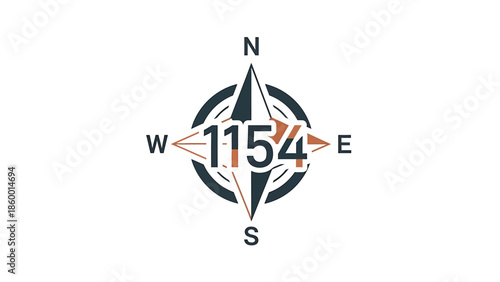 Compass direction navigation symbol with the number 1154 in the center for guidance.
