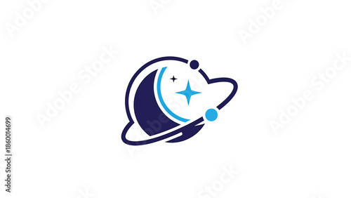 Creative planet logo design with orbiting rings and a bright star.