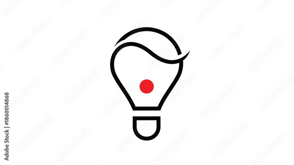Fototapeta premium Creative lightbulb logo with a red dot, representing innovation and ideas.