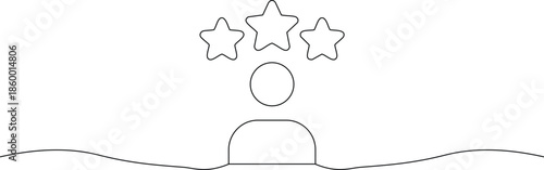 A simple line drawing of a person with three stars above their head standing on a wavy surface