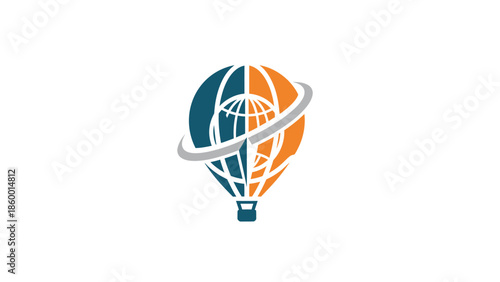 Global travel concept logo featuring a hot air balloon and planet earth.