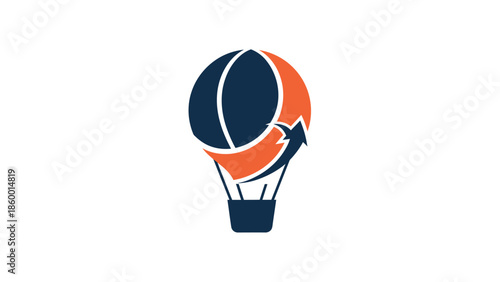 Creative hot air balloon logo with upward arrow for business growth and travel.