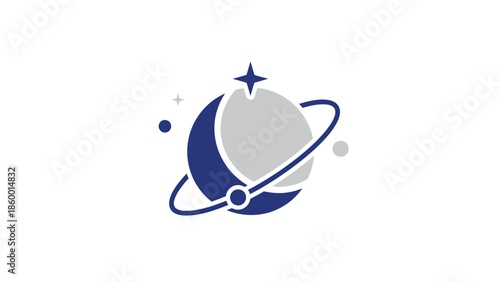 Creative planet design with orbiting rings and a shining star, space illustration.