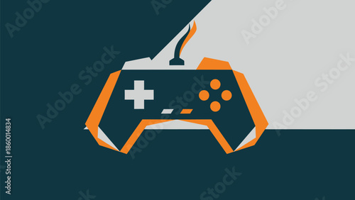 Modern and stylish illustration of a video game controller design with orange and white colors.