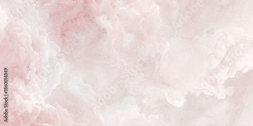 A delicate and ethereal watercolor abstract background featuring soft swirls of pale pink and white resembling marble
