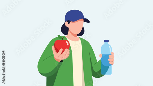Healthy Lifestyle Person Holding Apple and Water Bottle