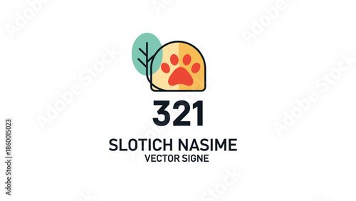 Creative logo design featuring paw print and tree with the number 321, vector sign.