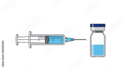 Healthcare injection concept with syringe and vial of medication liquid for treatment