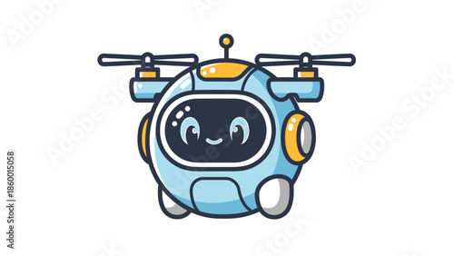 Cute cartoon drone character with propellers and friendly face design.
