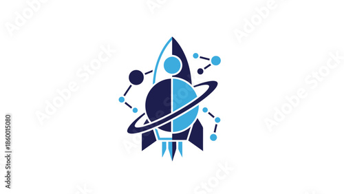 Creative rocket ship design with planet and orbiting rings, representing space exploration and innovation.