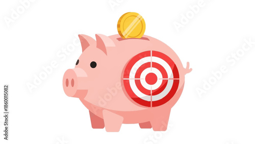 Piggy Bank with Target Symbol and Coin Financial Goals and Savings