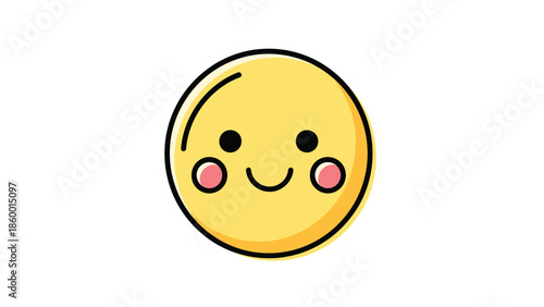 Cute smiling emoji with rosy cheeks and happy expression on white background.