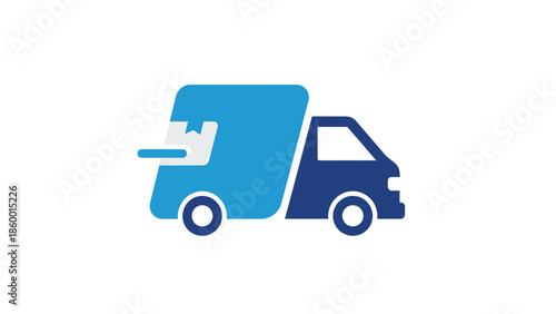 Delivery truck logo with a box ready for transportation, fast shipping concept.