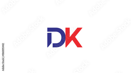 DK logo design with blue and red colors on white background.