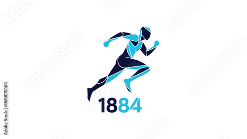 Dynamic runner silhouette with the year 1884, representing athletic achievement and history.