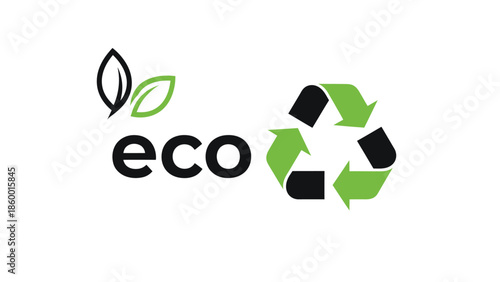 Eco-friendly recycling logo with leaves and arrows representing sustainability and environmental consciousness.