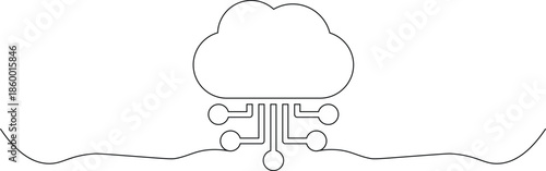 A simple line drawing of a cloud connected to a circuit board with lines