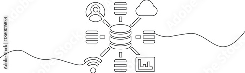 A detailed illustration of a database with various connected devices and cloud storage
