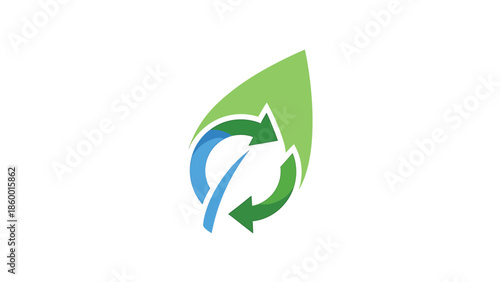 Eco-friendly recycling logo with green leaf and circular arrows, representing sustainability.