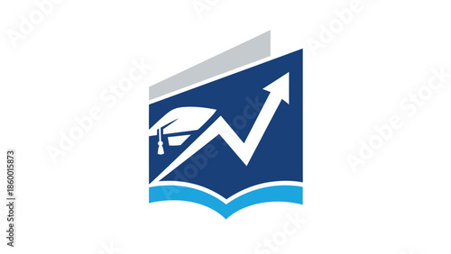 Education and growth concept with book and upward arrow.