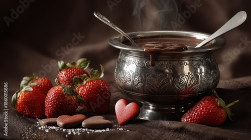 Wallpaper Mural Chocolate fondue with strawberries and hearts Torontodigital.ca