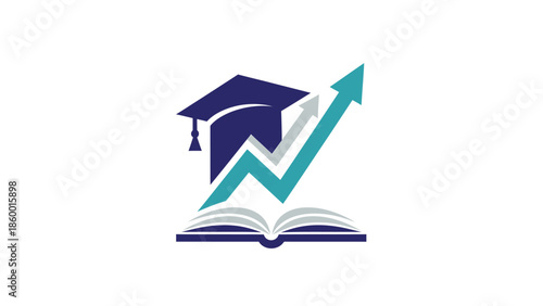 Education and growth concept with graduation cap and arrow.