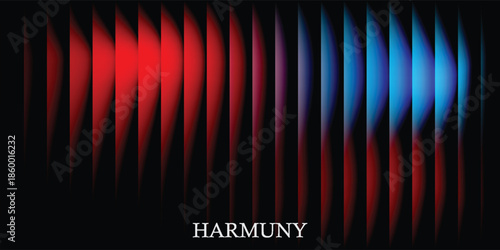 Abstract digital background featuring glowing red and blue vertical light beams creating a futuristic wave pattern and sense of harmony