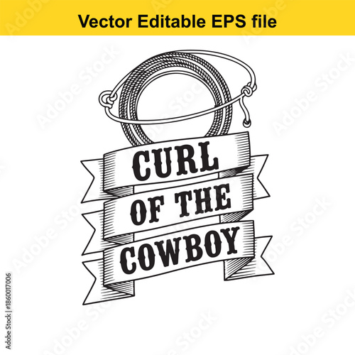  vintage cowboy lasso rope curl isolated on white background with banner
