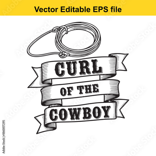  cowboy lasso rope curl design with ribbons on white background